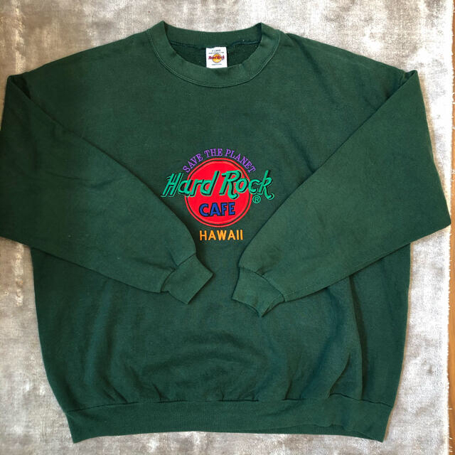 超GOOD配色! 90s USA製 ハードロックカフェスウェット 緑　刺繍ロゴ