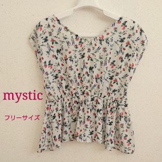 ミスティック(mystic)の【美品】mystic 花柄 ブラウス カットソー ノースリーブ 春 夏 白(シャツ/ブラウス(半袖/袖なし))