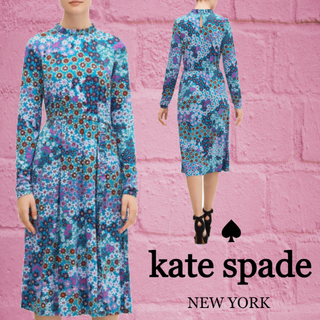 ケイトスペードニューヨーク(kate spade new york)の★SALE☆【kate spade】花柄シルクモックネックミディドレス(ひざ丈ワンピース)