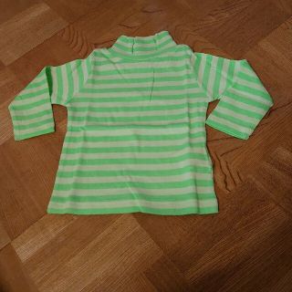 baby フライスボーダー柄 長袖ハイネックＴシャツ（70）グリーン(Ｔシャツ)