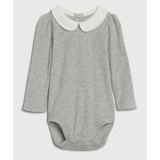 ベビーギャップ(babyGAP)の新品　babygap 長袖　襟　ロンパース　80 丸襟　グレー　ホワイト　白(ロンパース)