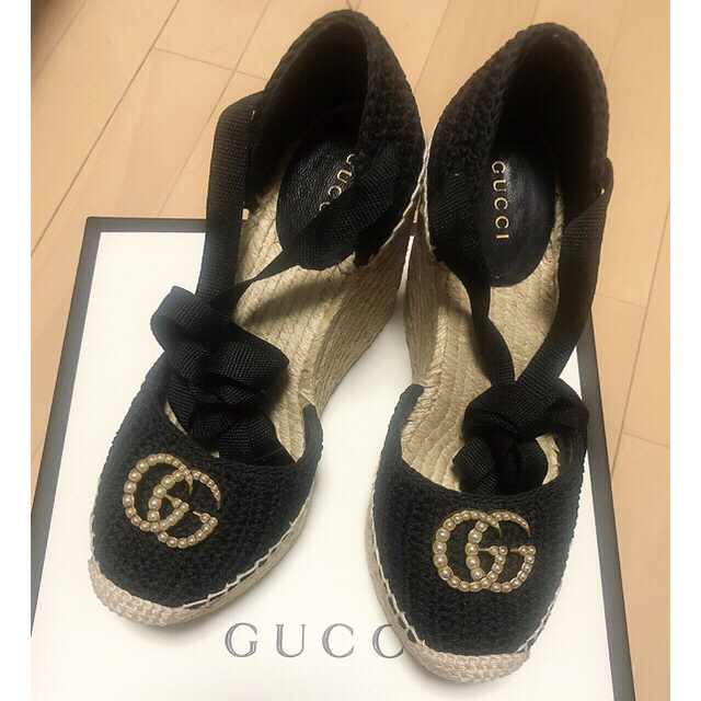 GUCCI パールGGマーモントウェッジソールパンプス 【即納!最大半額