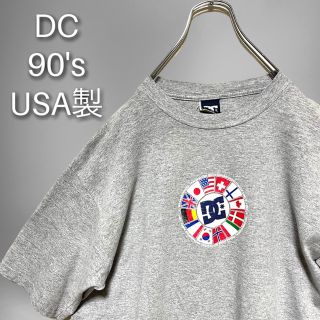 【希少】DC 90s プリントTシャツ 古着 USA製 グレー 国旗(Tシャツ/カットソー(半袖/袖なし))