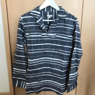 ギャップ(GAP)の100％コットンのネイビー×ホワイトのボーダーシャツ レディース(シャツ/ブラウス(長袖/七分))