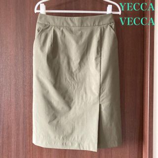 イェッカヴェッカ(YECCA VECCA)の美品　イエッカベッカ　タイトスリットスカート　カーキ　春　夏　ひざ丈　通勤(ひざ丈スカート)