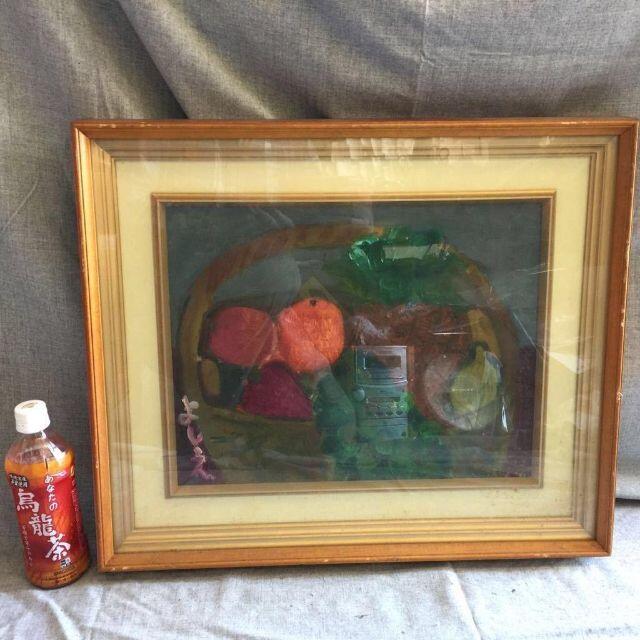 坂口國男 額入り絵 テーブルの上の花 金沢美大教授 油絵-