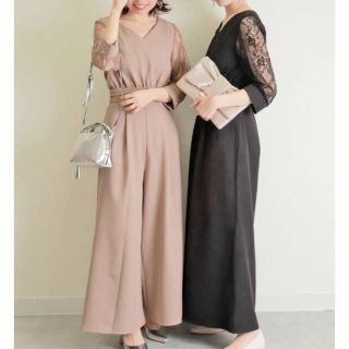 ランダ(RANDA)の新品 RANDA ランダ 袖レースロンパース 結婚式 ワンピース ベージュ(オールインワン)