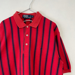 ラルフローレン(Ralph Lauren)の古着 90s  POLO Ralph Lauren 半袖ポロシャツ ストライプ赤(ポロシャツ)