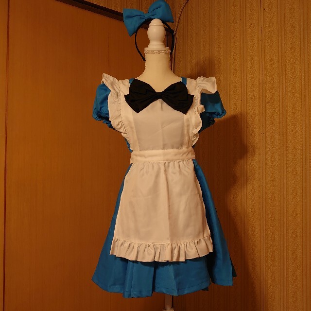 BODYLINE(ボディライン)の【4点セット】コスプレ メイド服 リボンカチューシャ付き M ブルー エンタメ/ホビーのコスプレ(衣装一式)の商品写真