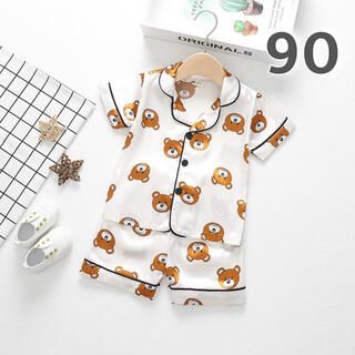 子供用 パジャマ ルームウェア 90 白 熊 半袖 セットアップ 韓国 子供服(パジャマ)