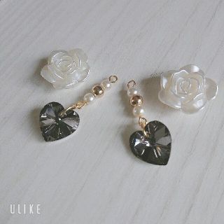 ハート❤ガラス✧̣̥̇ピアス イヤリング チャーム ハンドメイド(ピアス)