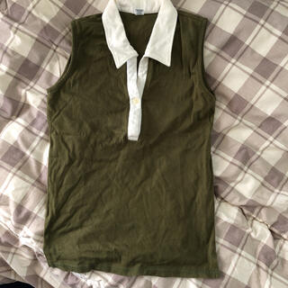 日本製 ノースリーブ コットン100% 襟付き グリーン(Tシャツ/カットソー(半袖/袖なし))