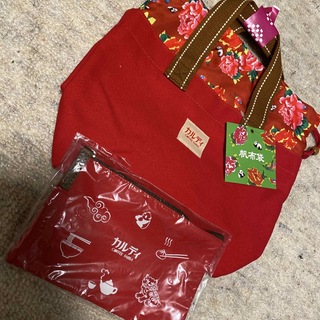 カルディ(KALDI)の新品　カルディ　帆布トートバッグ　ポーチ　2点　赤　レッド(トートバッグ)
