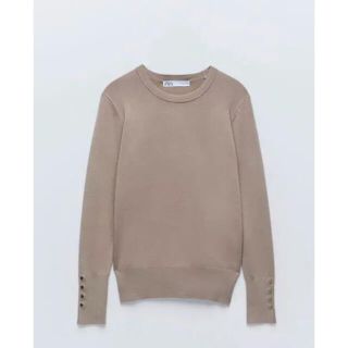 ザラ(ZARA)の新品　ZARA ザラ　ベーシックニットセーター　長袖　ミンク　ゴールドボタン付き(ニット/セーター)