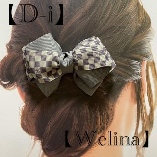 【D-i】大人リボン♡グレー×ブロックグログランリボンヘアピン【Welina】(バレッタ/ヘアクリップ)