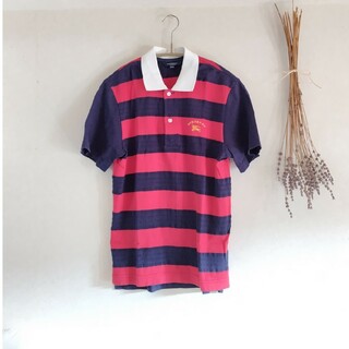 バーバリー(BURBERRY)のBURBERRY150半袖襟付きシャツ赤×濃紺(Tシャツ/カットソー)