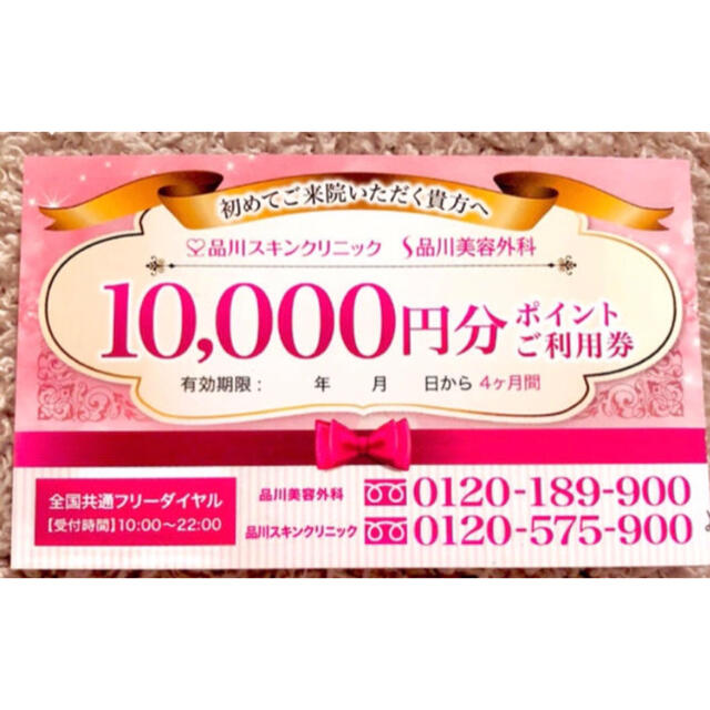 品川美容外科　品川スキンクリニック【10000円分のポイントご利用券】 チケットの優待券/割引券(その他)の商品写真