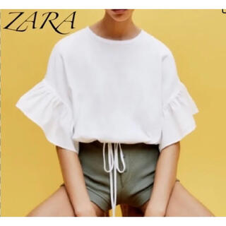 ザラ(ZARA)のZARA フリル付きTシャツ　S(Tシャツ(半袖/袖なし))