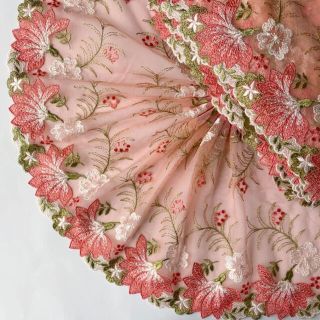 オレンジ　お花　両山　刺繍チュールレース　1m(生地/糸)