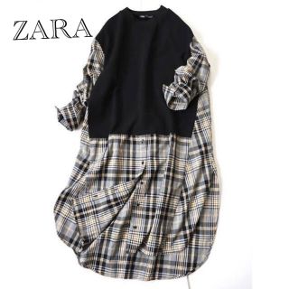 ザラ(ZARA)の美品【ZARA】シャツドッキングワンピース　(ロングワンピース/マキシワンピース)