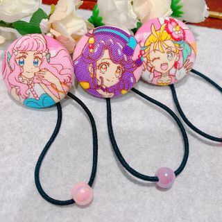 トロピカルージュプリキュア　くるみボタンヘアゴム　3個セット②(ヘアアクセサリー)