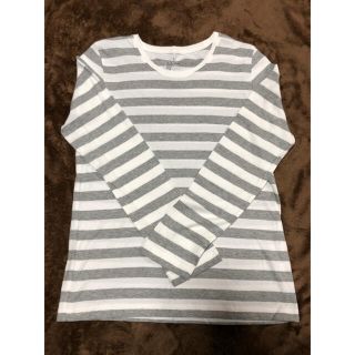 ムジルシリョウヒン(MUJI (無印良品))の無印良品　ボーダーTシャツ　L グレー(Tシャツ(長袖/七分))