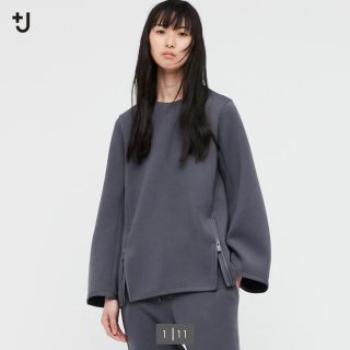 ユニクロ(UNIQLO)のドライスウェットクルーネックシャツ M グレー(カットソー(長袖/七分))