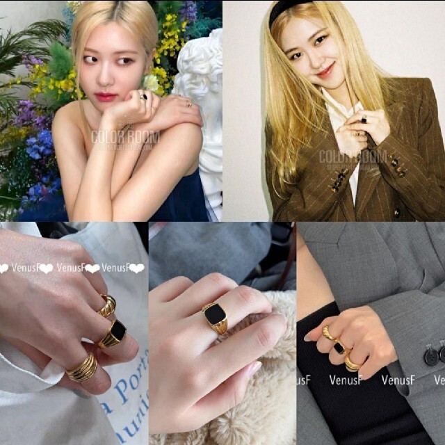 新品 SS リング 指輪  blackpinnk 春夏 rose 韓国 ゴールド レディースのアクセサリー(リング(指輪))の商品写真