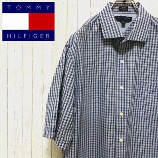 トミーヒルフィガー(TOMMY HILFIGER)のトミーヒルフィガー　 半袖シャツ　チェック　ブルー　青　水色　16 32-33(シャツ)