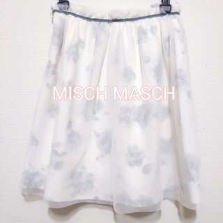 ミッシュマッシュ(MISCH MASCH)のMISCH MASCH ホワイト 花柄 チュールスカート M(ひざ丈スカート)
