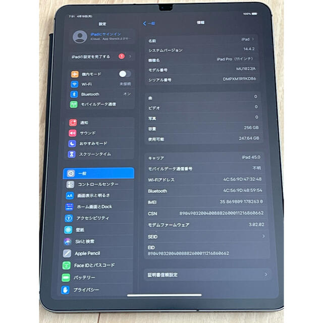 iPad Pro（11インチ）2018年 256GB Wifi+Cellular