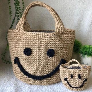 おやおや様専用  LLサイズ　麻紐バッグ スマイル＋金さん銀さん 小物入れ (バッグ)