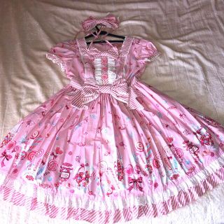 アンジェリックプリティー(Angelic Pretty)のMiracle Candyワンピース＋リボンカチューシャ　ピンク(ひざ丈ワンピース)