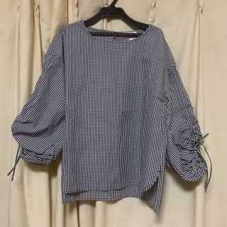 ショコラフィネローブ(chocol raffine robe)の【新品/タグ付き】ショコラフィネローブ 袖ドロスト ギンガム ブラウス(シャツ/ブラウス(長袖/七分))