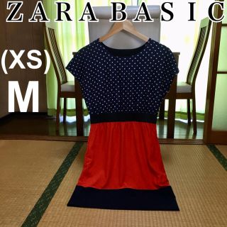 ザラ(ZARA)の【美品】ネイビー×レッド コーデいらず♪ 着心地の良い 配色『映え』ワンピース(ひざ丈ワンピース)