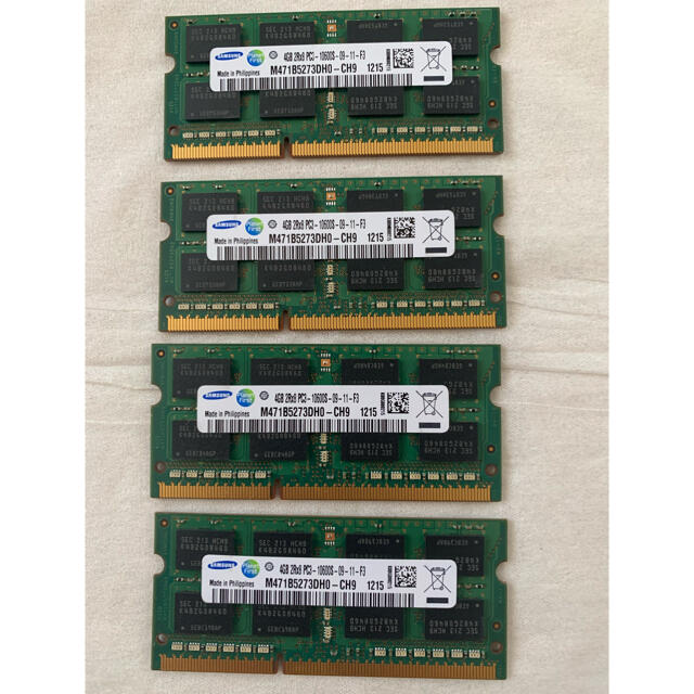 ノートパソコン用メモリ4GB×4計16GB PC3-10600S