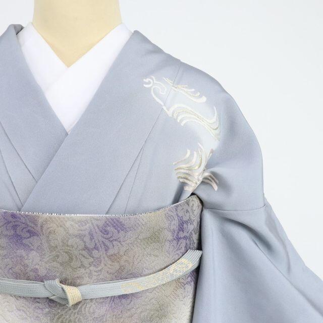 訪問着*袷着物 刺繍 流水模様 渦 背紋有 灰グレー 4HH3の通販 訪問着*袷着物 刺繍 流水模様 渦 背紋有 灰グレー 4HH3の通販