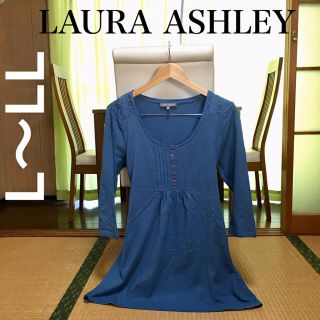 ローラアシュレイ(LAURA ASHLEY)の【美品】ローラアシュレイ ピンタック 後ろリボン チュニック丈 ロングカットソー(カットソー(長袖/七分))