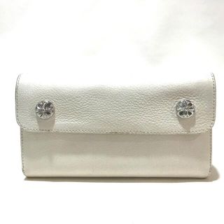 クロムハーツ(Chrome Hearts)のクロムハーツ CHROME HEARTS ウェーブ・ウォレット・クロスボタン ファッション小物 3つ折り財布 長財布 レザー ホワイト(長財布)