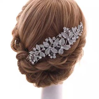 新品 ウエディング シルバー ヘッドドレス 結婚式 ヘアアクセ 髪飾りポンネ(ヘッドドレス/ドレス)