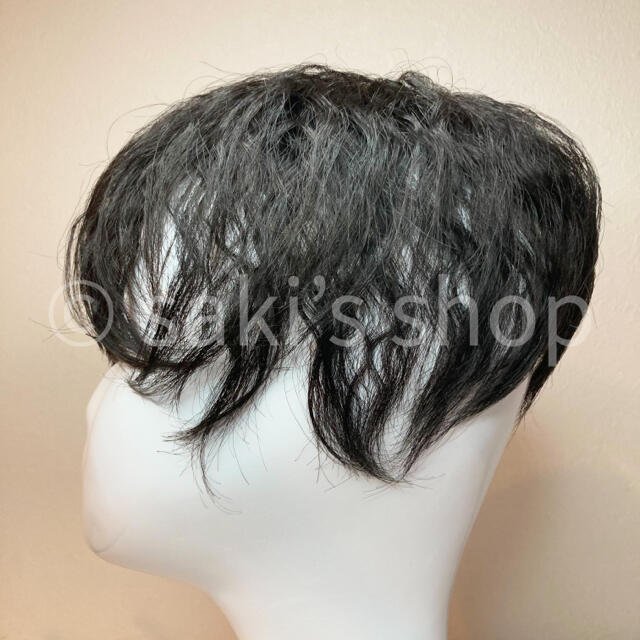 【つむじパーマ3Dヘアピース】 医療用　ウィッグ　脱毛症　人毛100% ブラック レディースのウィッグ/エクステ(ショートカール)の商品写真