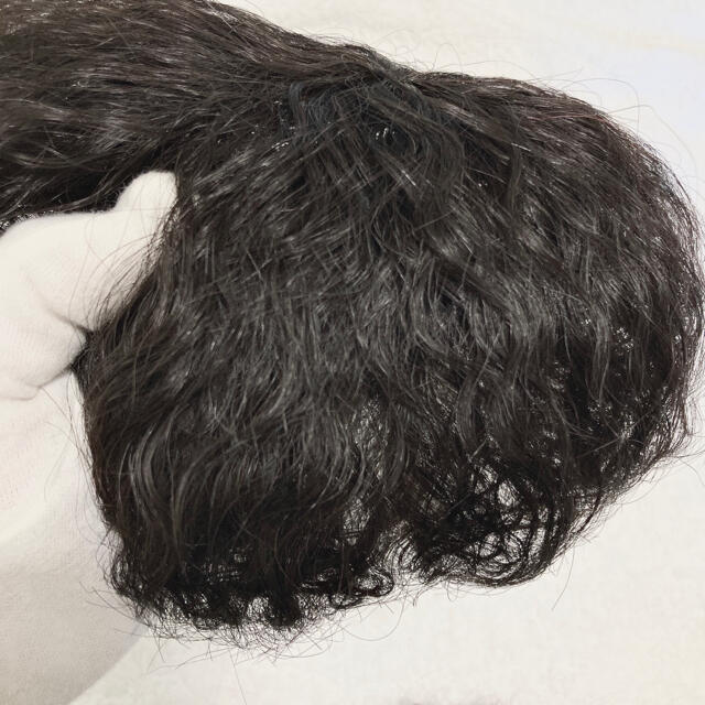 【つむじパーマ3Dヘアピース】 医療用　ウィッグ　脱毛症　人毛100% ブラック レディースのウィッグ/エクステ(ショートカール)の商品写真