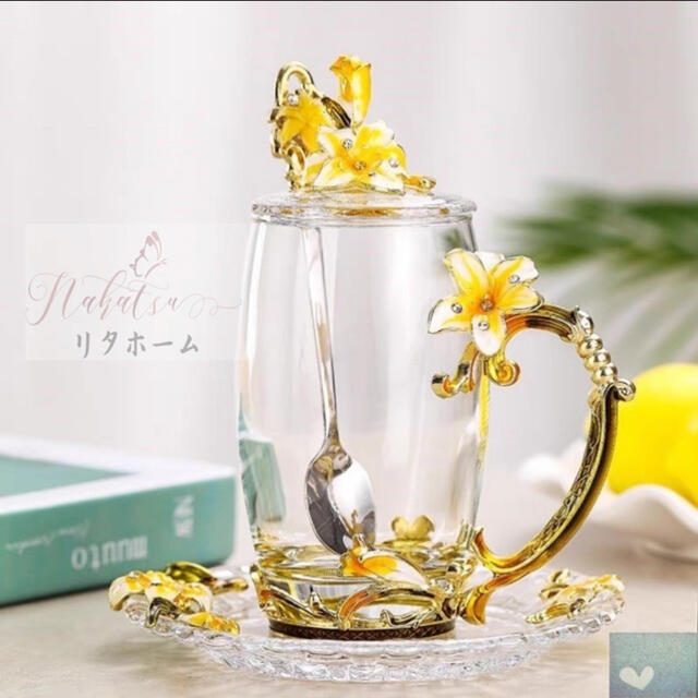 花柄ガラス製カップ＆ソーサー1客 コーヒーカップ