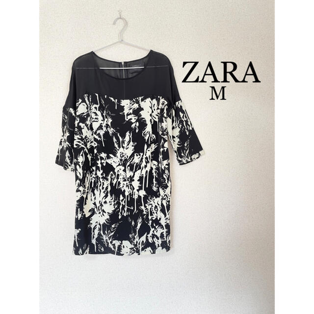 ZARA(ザラ)の美品★ZARA★柄シャツ白シャツ、トップス、カットソー　ブラウス レディースのトップス(シャツ/ブラウス(半袖/袖なし))の商品写真