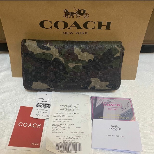 COACH(コーチ)の【シナモン様】コーチ シグネチャー ラウンドファスナー 本革  迷彩柄 ブラック メンズのファッション小物(長財布)の商品写真