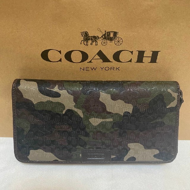 COACH(コーチ)の【シナモン様】コーチ シグネチャー ラウンドファスナー 本革  迷彩柄 ブラック メンズのファッション小物(長財布)の商品写真