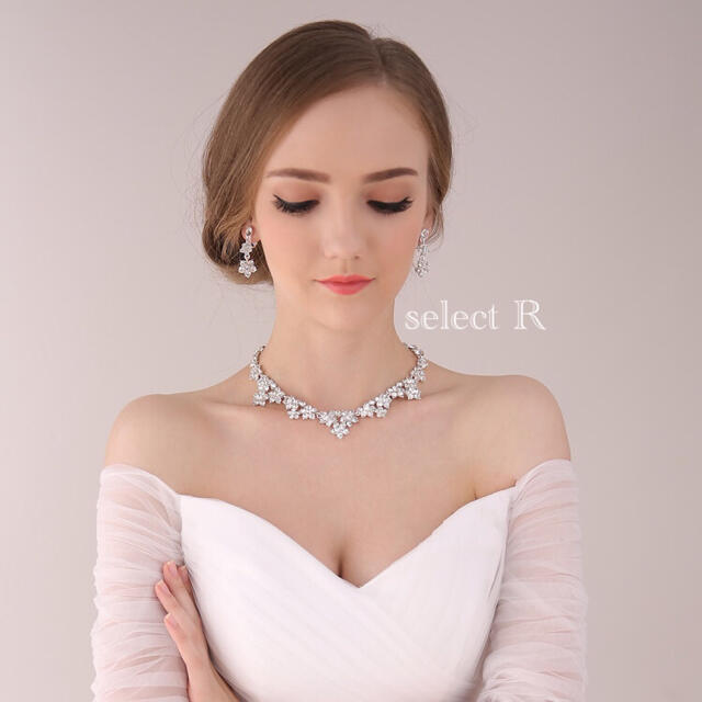 新品 ブライダル アクセサリー ネックレス イヤリング セット 結婚式 アクセ レディースのフォーマル/ドレス(ウェディングドレス)の商品写真