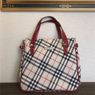 バーバリーブルーレーベル(BURBERRY BLUE LABEL)のバ一バリ一ブル一レ一ベル チェック柄ハンドバッグ ベージュ系×レッド(クラッチバッグ)