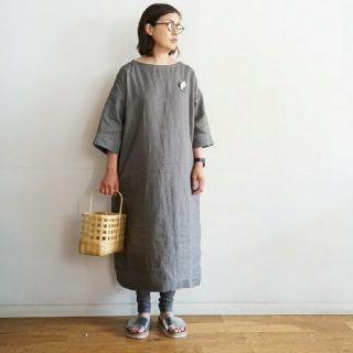 ムジルシリョウヒン(MUJI (無印良品))の◆新品 ◆ 無印良品フレンチリネン洗いざらし七分袖ワンピース／カーキベージュ／Ｓ(ひざ丈ワンピース)