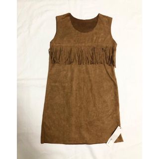 ザラ(ZARA)の新品タグ付き キャメルブラウン フリンジチュニック アメカジ(Tシャツ(半袖/袖なし))